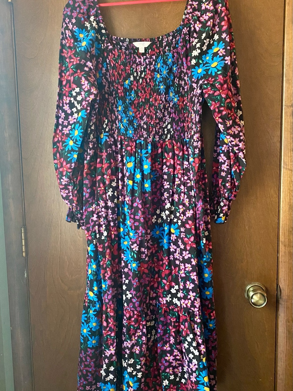 Terra & Sky Black Maxi Dress with Blue, Pink & White Floral Print